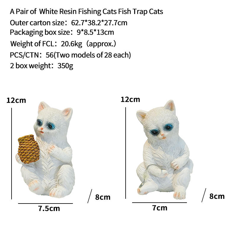 A Pair of  White Resin Fishing Cats Fish Trap Cats