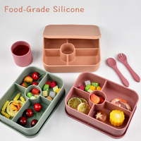 Boîte à lunch en silicone de qualité alimentaire, personnalisable en gros, étanche, pour bébés, enfants et adultes, boîte de rangement alimentaire avec 5 compartiments