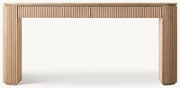 Table console en bois massif avec 2 tiroirs, design cannelé sans poignée, bord incurvé, style Japandi moderne, table d'entrée, table de canapé