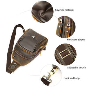 Sac de taille en cuir véritable pour homme, fermeture éclair, fait à la main, randonnée en plein air - Product Image 6