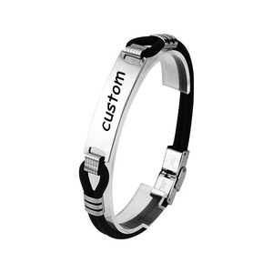 Pulsera de Acero Inoxidable Grabada Personalizada con Correa de Silicona Negra, Joyería Clásica Unisex, Regalo para Hombres y Mujeres - Product Image 1