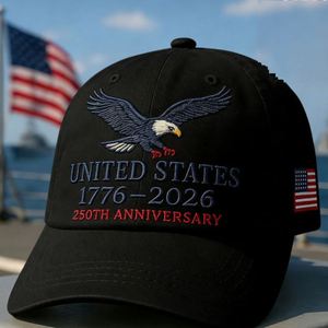 Casquette de baseball unisexe réglable à 6 panneaux en coton imperméable, style rétro délavé, avec logo frontal, pour adulte, édition 250e anniversaire US, transfrontalière - Product Image 3