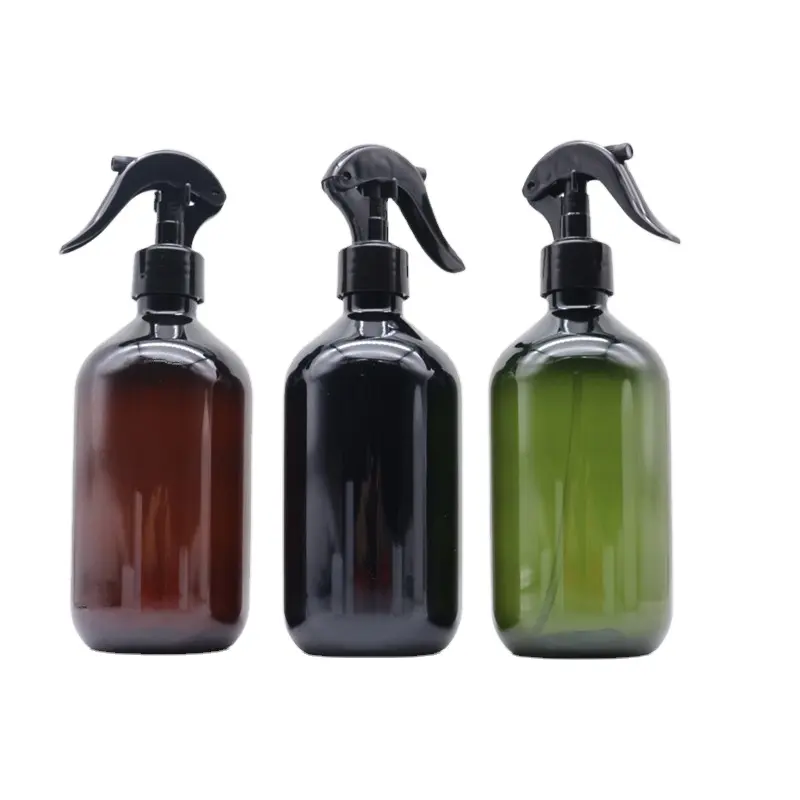 Contenedor de cosméticos para cuello, botellas de plástico con gatillo para oración, 16 oz, 500 ml, color azul, verde y ámbar, 28mm