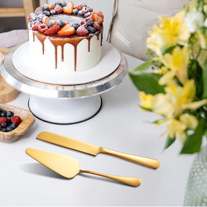 Ensemble de couteau et spatule à gâteau en deux parties, poli miroir, avec long manche, pour banquets de mariage, couteau à pain et à pizza, outils de pâtisserie - Product Image 6