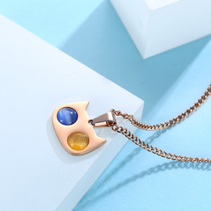 Cute Cat-Themed <b>Titanium</b> Steel Necklace With Bezel Setting Geometric Cartoon Design Unisex Sweater <b>Chain</b> Gift - Product Image 4