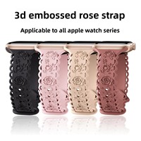 Bracelet en silicone respirant pour Apple Watch Modèle 888 49mm Rose avec fermoir papillon gravé au laser