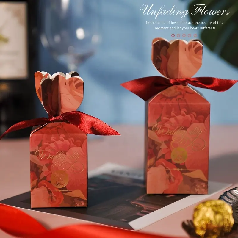 Venta caliente de paquete de alimentos bolsa de caja de caramelo de la galleta de chocolate dulce caja nuevo diseño Regalo boda caja con cinta