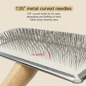 Fabrika toptan özel Logo bambu uzun saç kedi Pin fırça köpek bakım Slicker fırça evcil hayvanlar için - Product Image 2