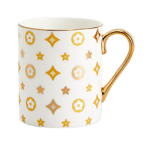 Mug en céramique de style nordique de luxe avec poignée dorée et bordure dorée, compatible lave-vaisselle et micro-ondes, cadeau d'affaires - Product Image 5