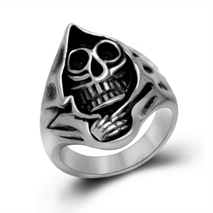 Retro Carved Skull <b>Ring</b> Men's <b>Titanium</b> Steel Skeleton Design Gift Jewelry - Product Image 3
