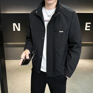 Tiyo Men's Turtleneck Canvas <b>Jacket</b> Thin Breathable Casual Outerwear for Leisure Spring Wear - Product Image 1