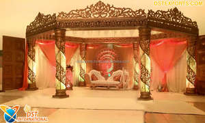 Evento de Boda del Sur Pilares de pavo real Mandap Srilankan Decoración temática de boda Mandap Fiji Ceremonia de boda tradicional Gold Mandap UK - Product Image 2