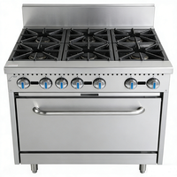 Cuisinière à gaz commerciale avec four, 6 brûleurs, intégrée, en acier inoxydable robuste, pour hôtel, restaurant, équipement de restauration