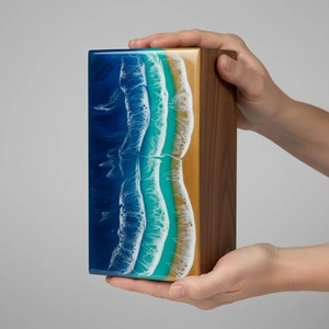 Urnas funerarias de epoxi y madera a precios bajos, urna de cremación con superficie pulida, de forma rectangular, para cenizas humanas. - Product Image 2