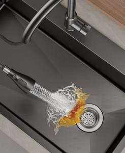 Évier de cuisine artisanal en acier inoxydable 304 noir Nano avec bec cascade et affichage numérique - Product Image 5