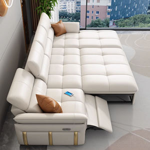 <span class=keywords><strong>Canapé</strong></span>-lit sectionnel moderne en cuir trois places avec chaise longue, design en L, cadre en bois, repose-pieds à mouvement coulissant et télécommande - Product Image 3