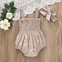 Ensemble Estival Sans Manches en Coton pour Nouveau-né : Combinaison & Bandeau à Nœud – Tenue Tendance 2 Pièces pour Bébé Fille