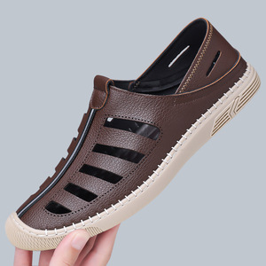 <b>Slip</b>-On Casual Sandals Breathable Hollow-Out Leather Men's Perforated Shoes For Summer Outdoor Wear Size 3211 - Product Image 1