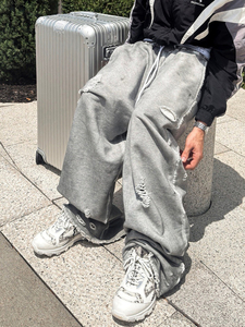 Pantalones Jogger Holgados para Hombre, 100% Algodón de Alto Gramaje, con Lavado Ácido, Efecto Desgastado y Rasgado, Personalizados - Product Image 4