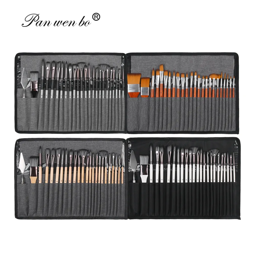 Wooden Handle Artist Painting Pinceles Painting Brush Set 25pcs Artist Paint Brush Set With Canvas Bag