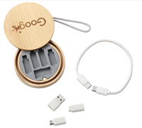 Kit de câbles de charge USB multi-adaptateur 6-en-1 en bambou écologique le moins cher avec boîte circulaire et organisateur de câbles USB pour voyage