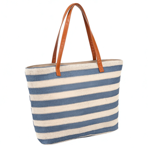 Grands sacs de plage élégants en paille de couleur unie avec fermeture éclair, grands sacs fourre-tout pour piscine avec poches intérieures, sacs à main d'extérieur pour femmes - Product Image 1