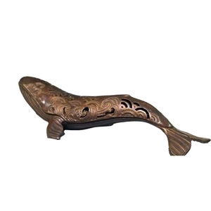 Antiquités et articles divers ruraux KI Tengqiao, ancien brûleur d'encens en cuivre en forme de baleine, moulage, lignes peintes, ho - Product Image 5