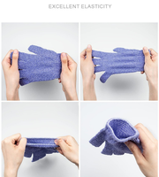 Gants exfoliants pour le corps avec logo personnalisé, gants de massage en nylon à cinq doigts, gants de douche exfoliants avec corde