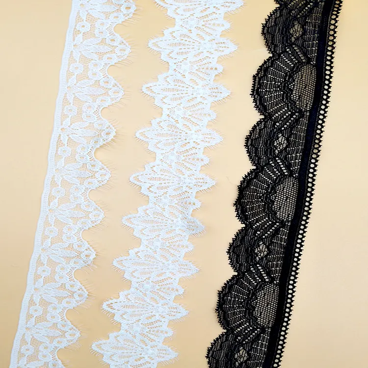ドレスカスタム刺繍ボーダーレース用白と黒の弾性ポリエステルナイロンスパンデックスレーストリム