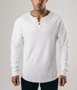 Camiseta Vintage Heavy Henley de manga larga, Camiseta deportiva de Color sólido, Camiseta básica de Fitness, camiseta fina elástica de algodón puro con cuello en V - Product Image 1