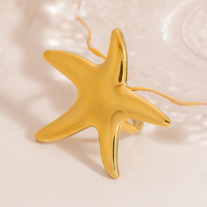 Star Shape <b>Ring</b> 18K Gold Titanium Steel Smooth Finish Unisex Jewelry Gift - Product Image 3