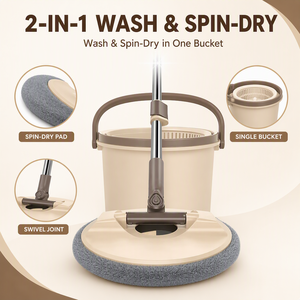 Kit de serpillière microfibre pivotante à 360 degrés avec essoreuse intégrée et seau à double compartiment pour un nettoyage facile des sols à la maison - Product Image 4