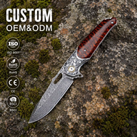 Nouveau couteau pliant tactique en laiton Damas, couteau de poche avec manche en bois de serpent, pour camping, bushcraft, chasse, utilitaire DM051