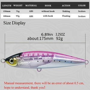 Esca Artificiale di Alta Qualità 150mm 180mm Tipo Walk the Dog, Affondante e Galleggiante, Esca a Matita in ABS <span class=keywords><strong>per</strong></span> Spigola - Product Image 3