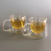 Tasse à café classique en verre borosilicate à double paroi, transparente, avec poignée, pour la maison et le bureau