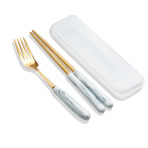 Wholesale Portable 3-Piece <b>Reusable</b> Stainless Steel <b>Chopsticks</b> Fork Spoon Cutlery Kit Travel Utensils Set with Case - Product Image 3