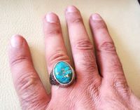 Bague Bijou en Argent Turquoise Argent Thaï Rétro Nouvel An 2024 Vente en Gros Ebay Shanghai Wish Hommes et Femmes Laiton Vintage Quartz