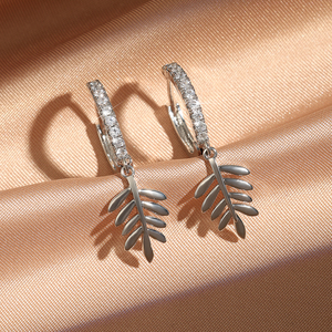 RAKOL EP5231 Fashion Cubic Zirconia Adjustable Hoop Earrings with Mimosa Pattern Pendant Earrings - Product Image 1