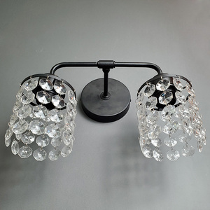 Appliques murales de luxe à LED pour hôtel, noires, avec cristaux, pour lecture, 2 lumières, pour couloir, usage intérieur, corps en fer - Product Image 3