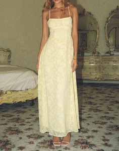 Women's 100% Cotton Jacquard Floral Breathable Maxi Dress Square Neck <b>Spaghetti</b> <b>Strap</b> Backless Lace-up Spring Autumn Summer - Product Image 2