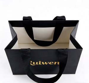 Bolsas de Compra de Papel Negro Reciclado Personalizadas para Ropa, Embalaje de Regalos Promocionales, con su Propio Logotipo, Venta al por Mayor, Bolsas de Papel Kraft Personalizadas con Asas - Product Image 1