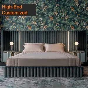 Kf Casa أثاث فيلا عالي الجودة غرفة نوم كبير أخضر قماش مخملي سرير إيطالي حديث