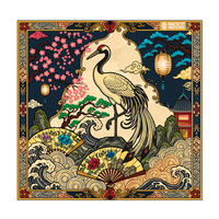 Tapis de jeu de mahjong japonais personnalisé en gros, motif grue Ukiyo-e, pagode et fleurs de cerisier, OEM