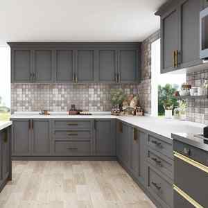 Armoires de cuisine en bois massif, design moderne, style shaker, gris américain, design en MDF Darlia - Product Image 1