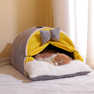 Warmes Haustierbett für Hunde und Katzen, Halboffene Hundehütte, Weiches Nestzelt, Haustierzubehör, Katzenhaus, Winter-Katzenbett, Haustierhöhle - Product Image 1
