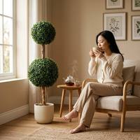 Boules de gazon artificielles hautes en buis double, résistantes aux UV, plantes d'intérieur/extérieur en bois naturel pour la décoration, vente en gros
