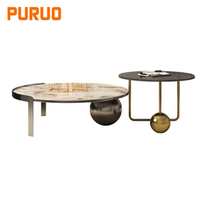 Contemporary Large <strong>Round</strong> <strong>Nesting</strong> Sofa Side Coffee <strong>Table</strong> Set <strong>of</strong> 2 Nordic Minimalist Luxury Rock Board End <strong>Table</strong> for Living Room - Product Image 4