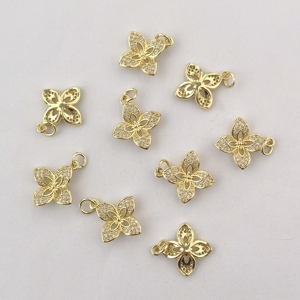 10 buah liontin gandulan Patrick lapis emas empat daun semanggi kuningan bandul untuk pembuatan perhiasan anting - Product Image 2