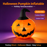 Petit chapeau de sorcière gonflable d'Halloween en forme de citrouille, visage de dessin animé, publicité personnalisée, étanche, alimenté par USB, durable pour fête de jardin