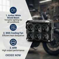 Projecteur LED universel 60W pour moto, faisceau mixte ambre/blanc, pour conduite nocturne, haute puissance, pour camion tout-terrain, SUV, phare antibrouillard